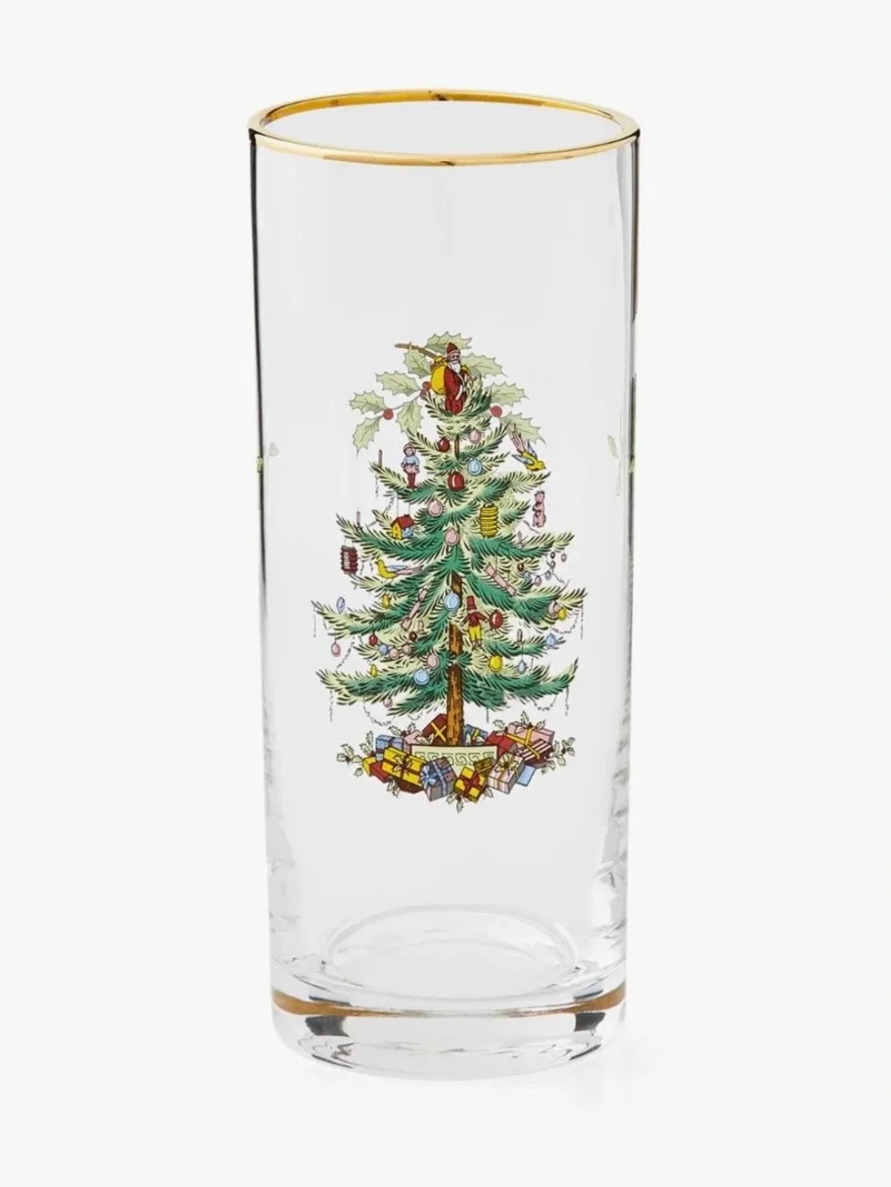 Set of 8 Spode Christmas Tree 22K Gold Rimmed 15oz Highball Glasses New in Box